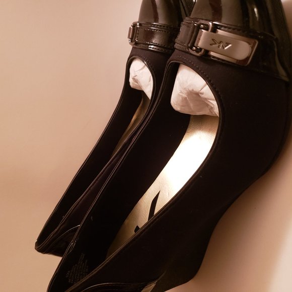 Anne Klein Sport Wedges Black Patent & Fabric Dress Shoes Size 10M - Picture 5 of 9